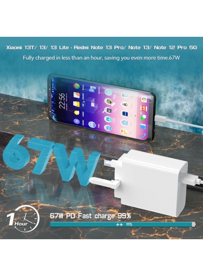 67W Fast Charger Plug for Xiaomi Mi 17/15/14 Ultra/13/12/11/10/ Poco F8/F7/F6/F5/F4 Gt/X8/X7/X6/X5/X4 Pro,USB Wall Charger Turbo Charge for Redmi Note 15/14/13 Pro/12/11/10/9 /K90/K80/K70/K60/K50  Pad 9/8/7/Pad 6/Xiaomi POCO M7/M6/M5/M4 Pro With 1M USB C Charging Cable - Image 4